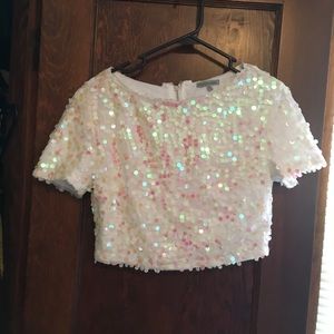 White sequins crop top